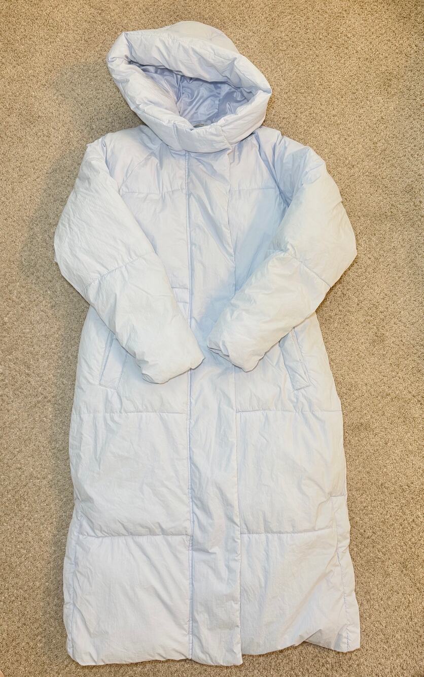 A New Day Long Puffer Coat Women's M Icy Blue Hooded